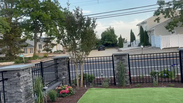 Pillars & Iron Fence Landscaping